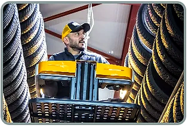 Mitarbeiter bei der Arbeit im Reifenlager